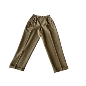 Vintage 90s Linda Richards Khaki Pleated High Waisted Wide Leg Pants Sz 12